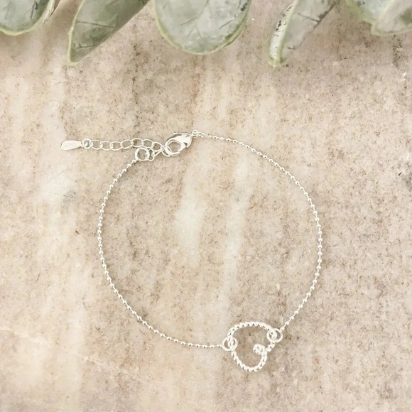 925 Sterling Silver Heart Bracelet Dainty Bead Bracelet Thin Tiny Bead Bracelet - Picture 2 of 6